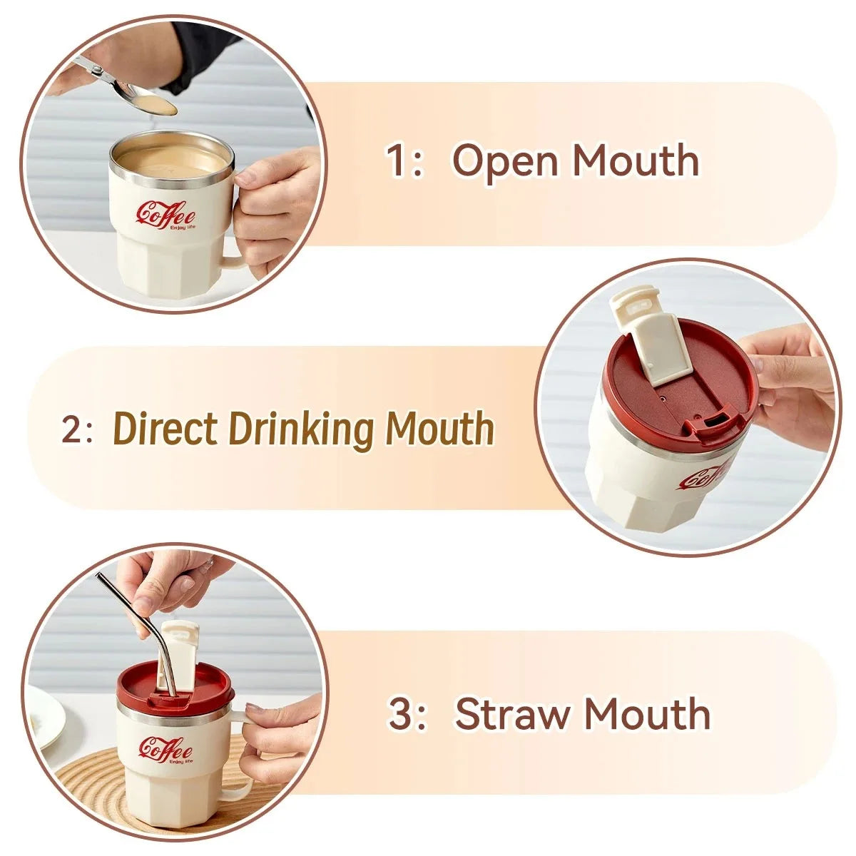 304 Stainless Steel Thermal Water Cup With Handle Portable Double Wall Insulated Mug Sealed Drinking Cup For Cold And Hot Drinks