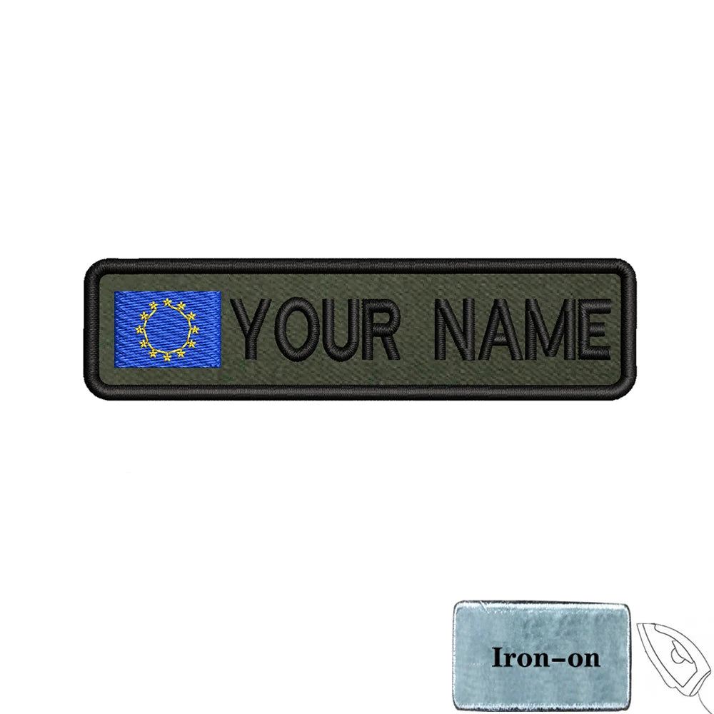 1PC 10cmX2.5cm Custom Name flag Patch Stripes Badge tags Iron On Or Hook Loop Army green Estonia Austria Bulgaria Luxembourg