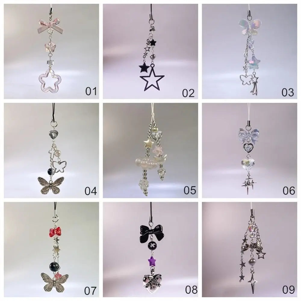 Y2K Charms Phone Pendant Butterfly Sweet Girl Phone Lanyard Phonestraps Backpack Ornament Phone Chain Camera