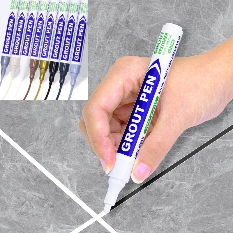 White Grout Tile Pen 8 Colors Waterproof Wall Grout Restorer Marker Pen for Bathroom Wall Floor Decontamination Seam Repair Pens
