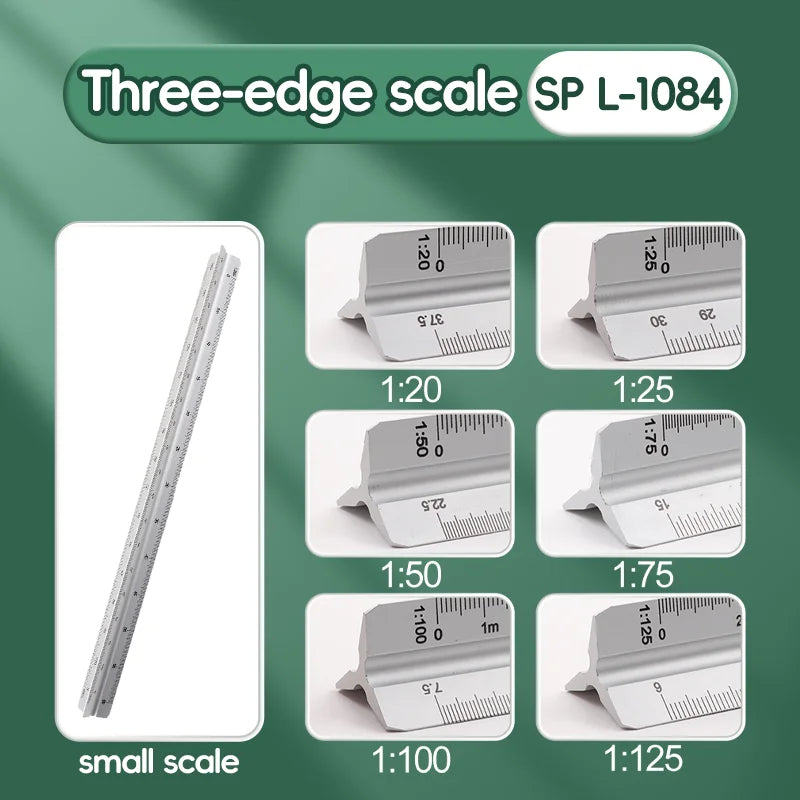 Space Ball 30cm Triangular Scale Ruler Metal Straight Ruler Metric Architect Engineer Accurate Drafting Measure Tool