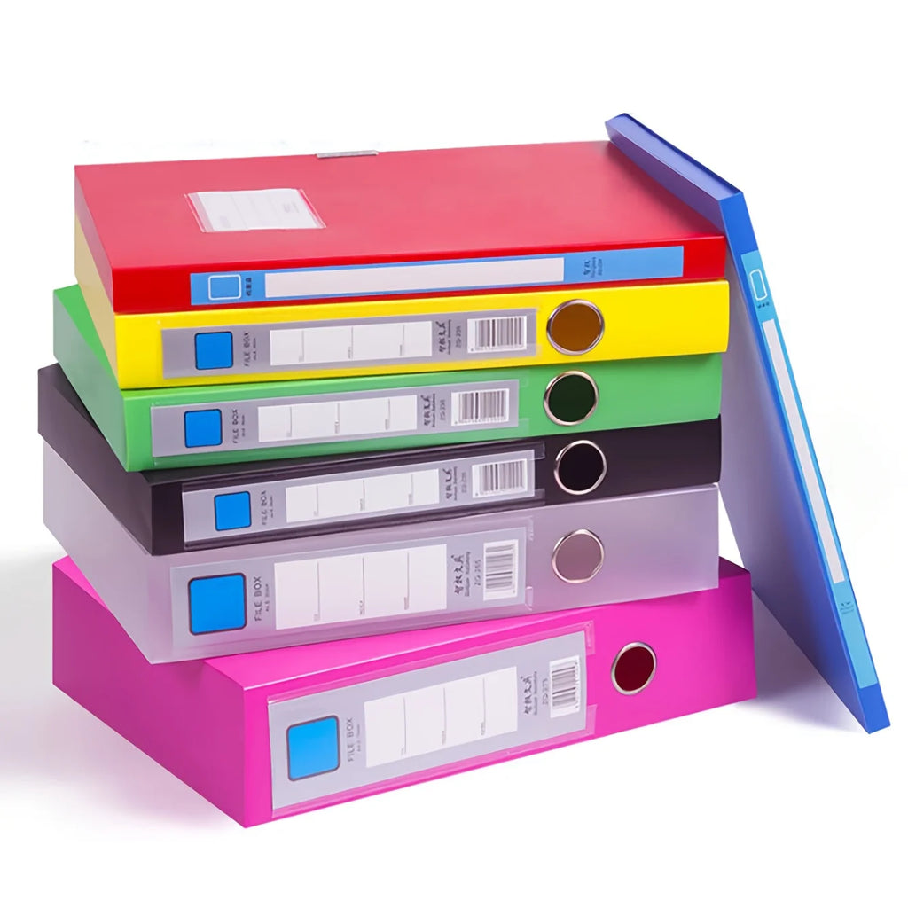 2pcs A4 Colorful File Boxes, Foldable Folder Organizers, Large Capacity for Financial Vouchers with Side Labels, Office Supplies
