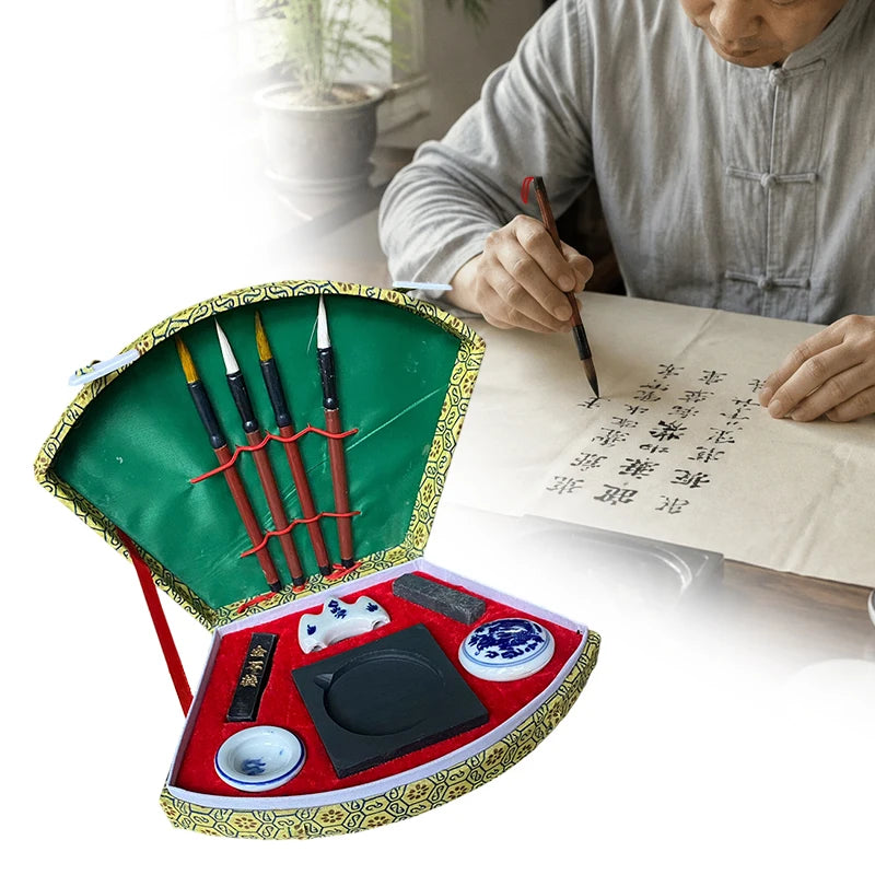 Chinese Calligraphy Kit for Beginners 1Set Writing Brush Pen Ink Sumi Art Decor Traditional Calligraphy Set School Supplies