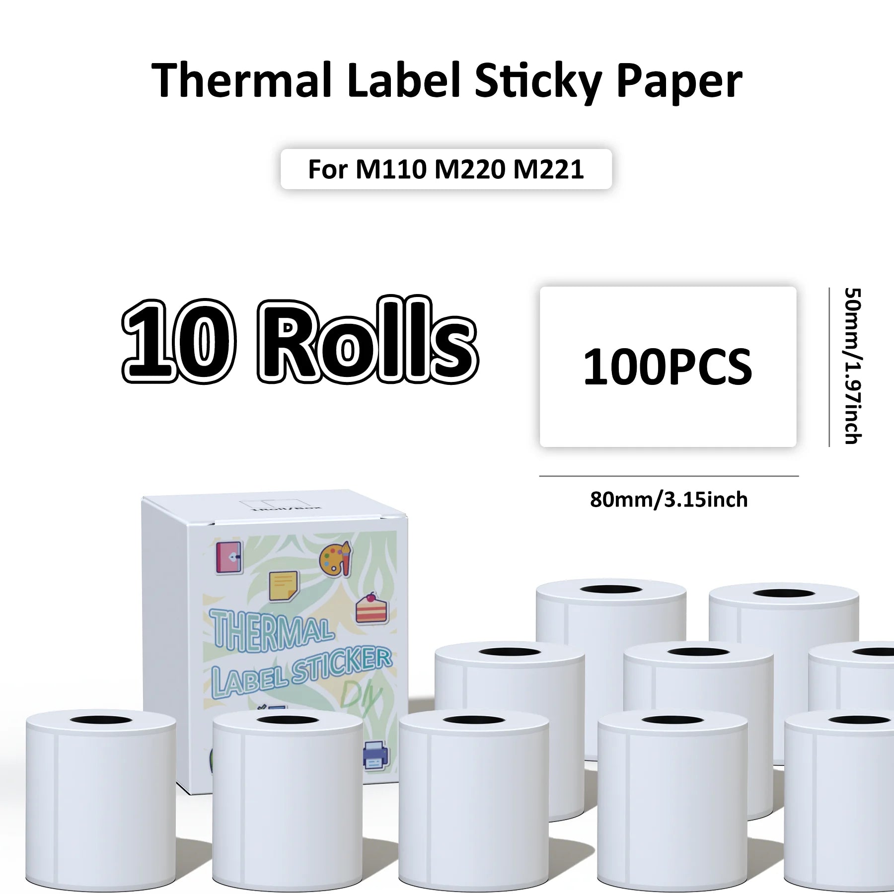 1 Rolls 50x80mm Waterproof Self-Adhesive Thermal Labels Sticker Paper for Shipping Barcodes, Retail Price Tags & Daily Office