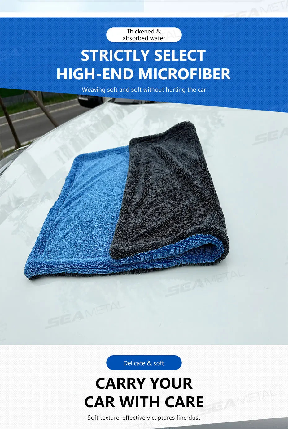 SEAMETAL Heavy-Duty Car Towel 1200GSM Super-Absorption Microfiber Drying Cloth Ultra-Soft Scratch-Free Car Detailing Towel