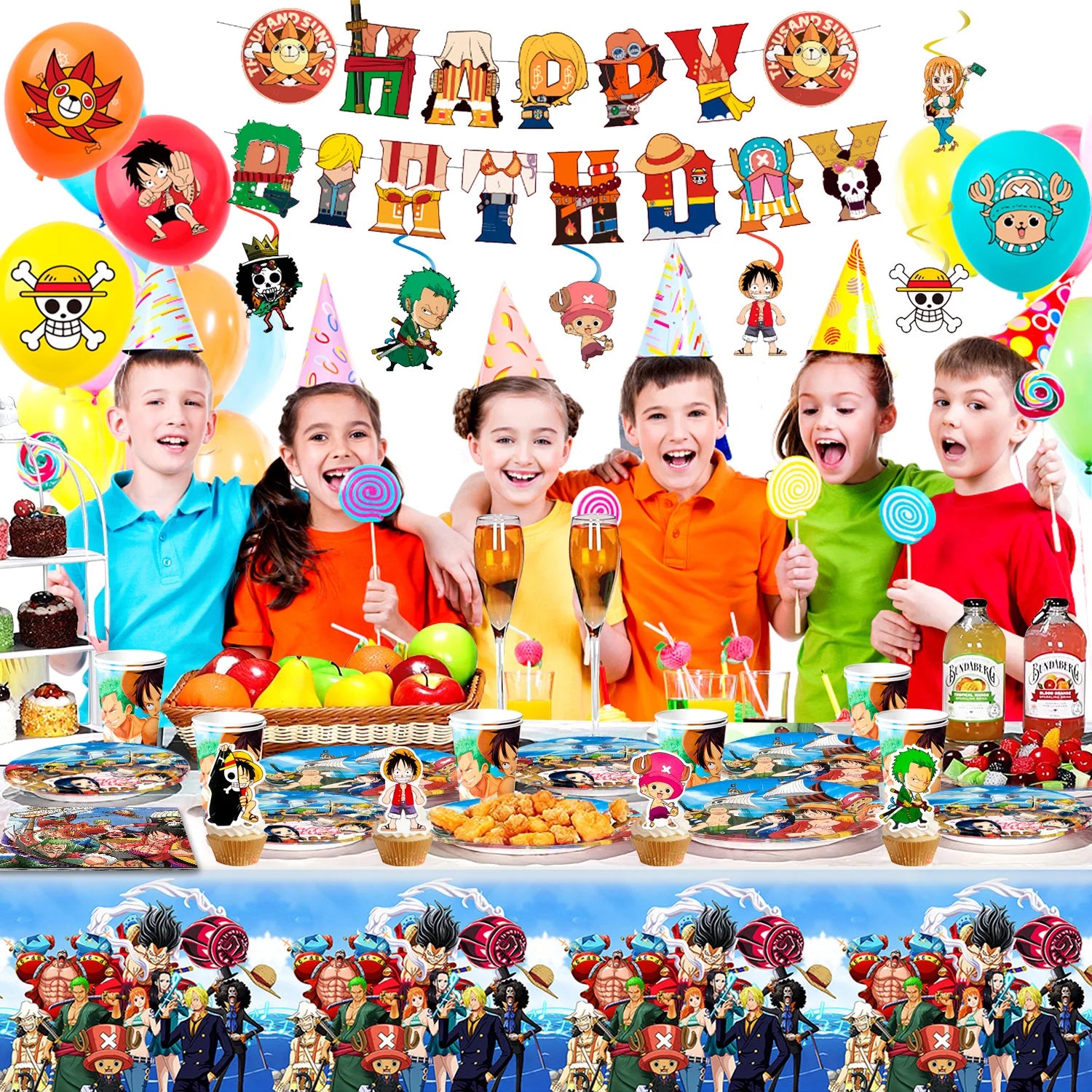 117 Pcs One Piece Party Supplies-One Piece Party Banner Balloons Cake Topper Plates Etc One Piece Birthday Party Decorations