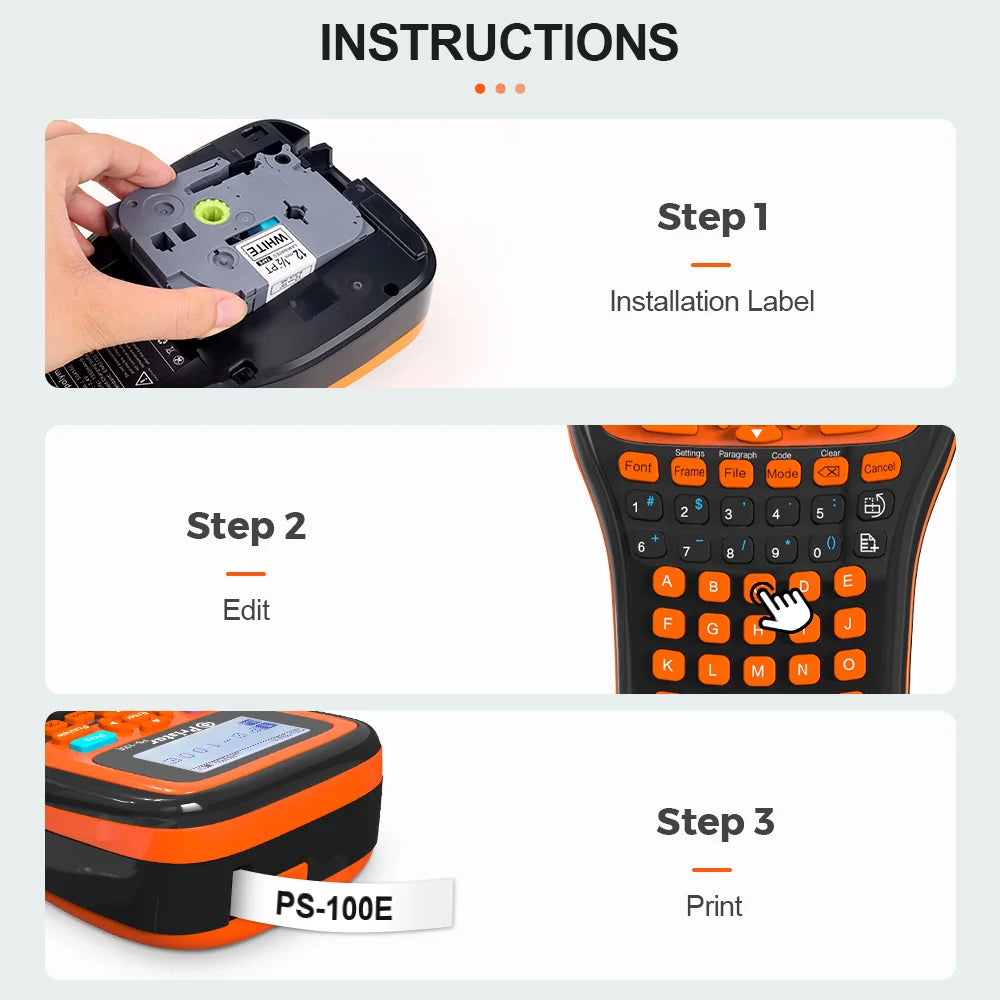 Portable Label Maker PS100E Label Printer Automatic Cutting Industrial Label Machine with 5PK 12mm Label for Brother TZe231 Tape
