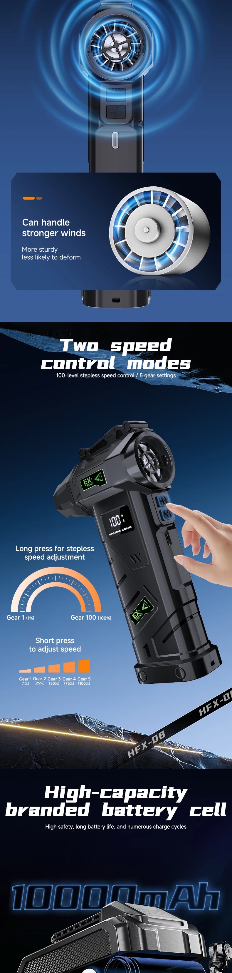Powerful Violent Fan 1000000RPM Turbo Air Blower 380G Thrust High Speed Brushless Turbo Jet Blower With LED Lighting