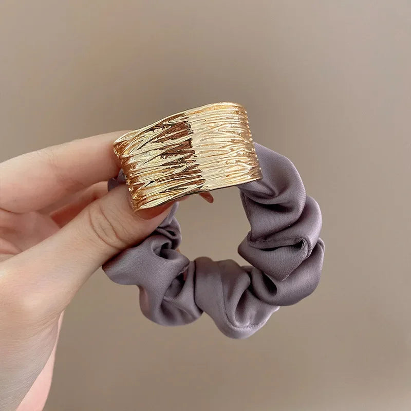 Korean Metal Satin Large Intestine Ring Women Rubber Bands Hair Ties Hair Rope Girls Ponytail Holder Headdress Hair Accessories