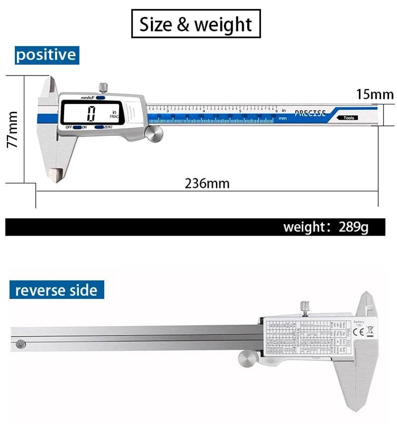 ET52 Stainless Steel 0.01mm High Precision Measure 150mm Digital Caliper mm/inch/Fraction Zero Setting Electronic Caliper