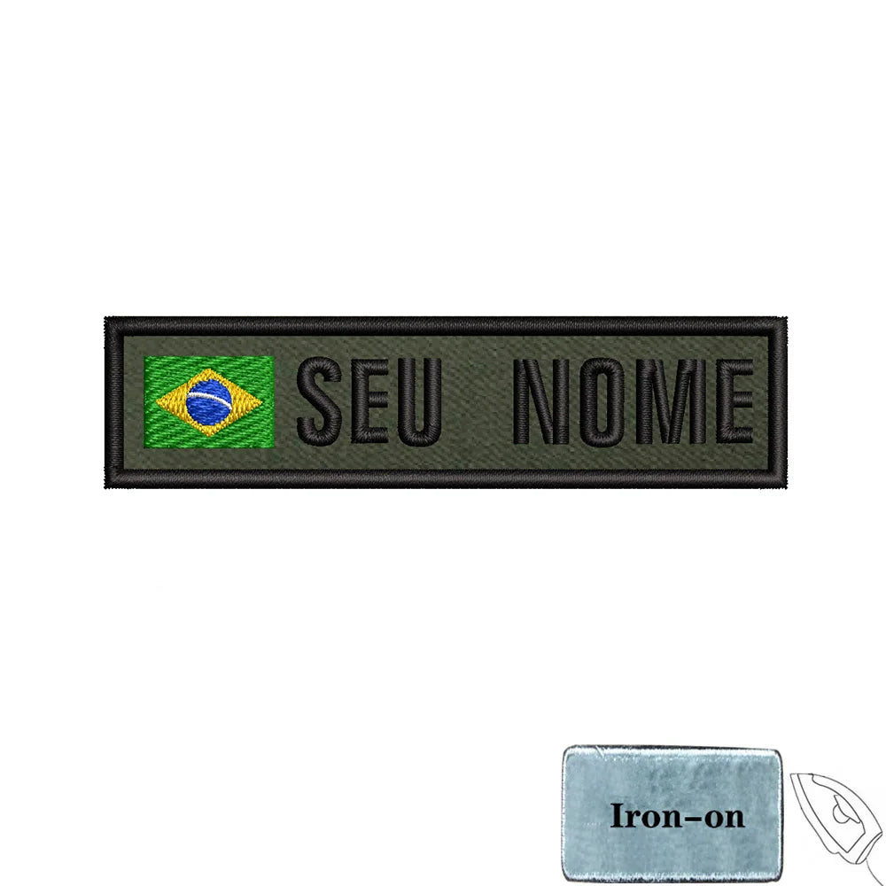 1PC 10cmX2.5cm Custom Name Flag Patch Stripes Badge Iron On Or Hook Loop Armband Germany Luxembourg Armenia Serbia green