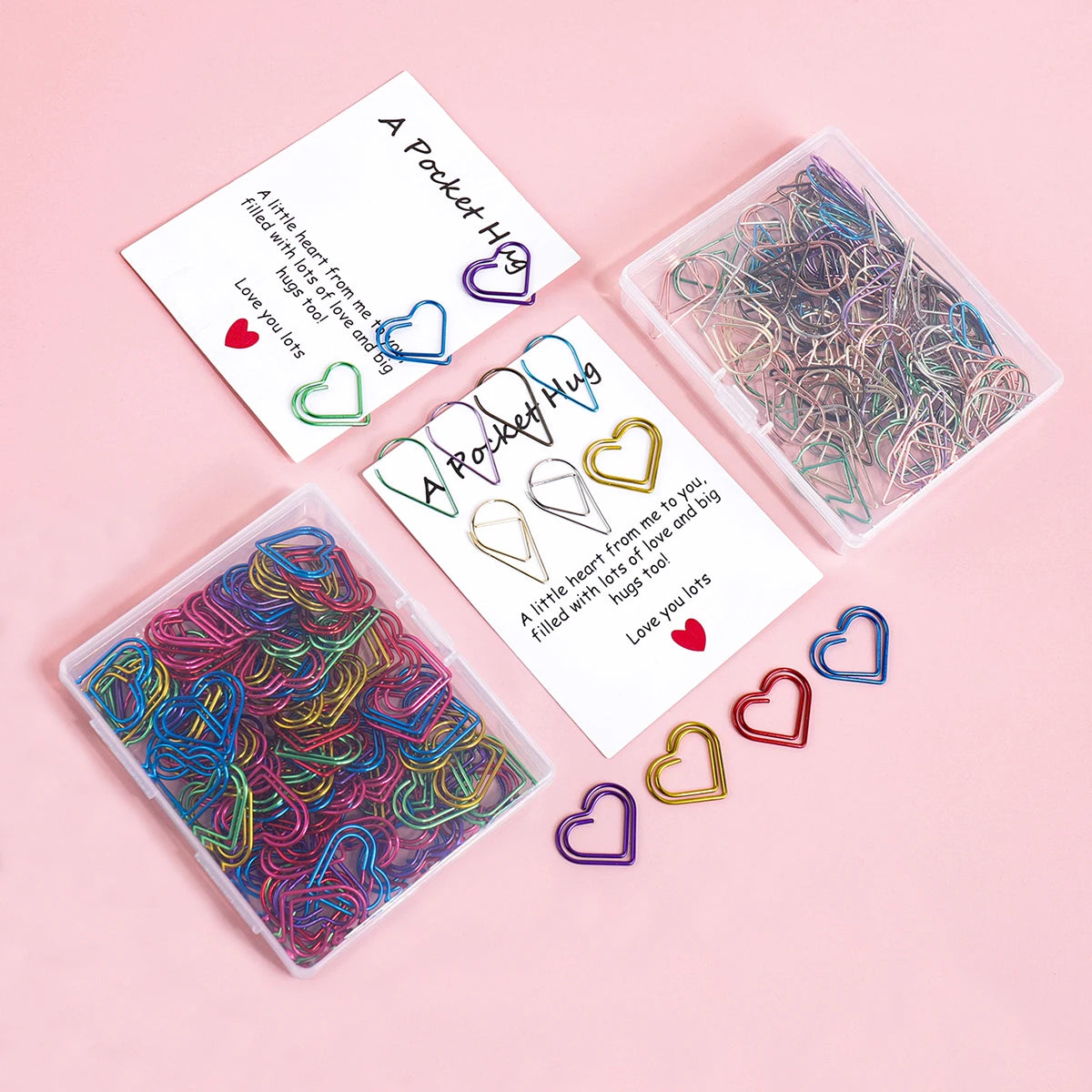 100 Heart-Shaped Metal Colorful Paper Clips, Note Card Bookmark Clips, Creative Office Supplies, Stationery Gifts for Friends