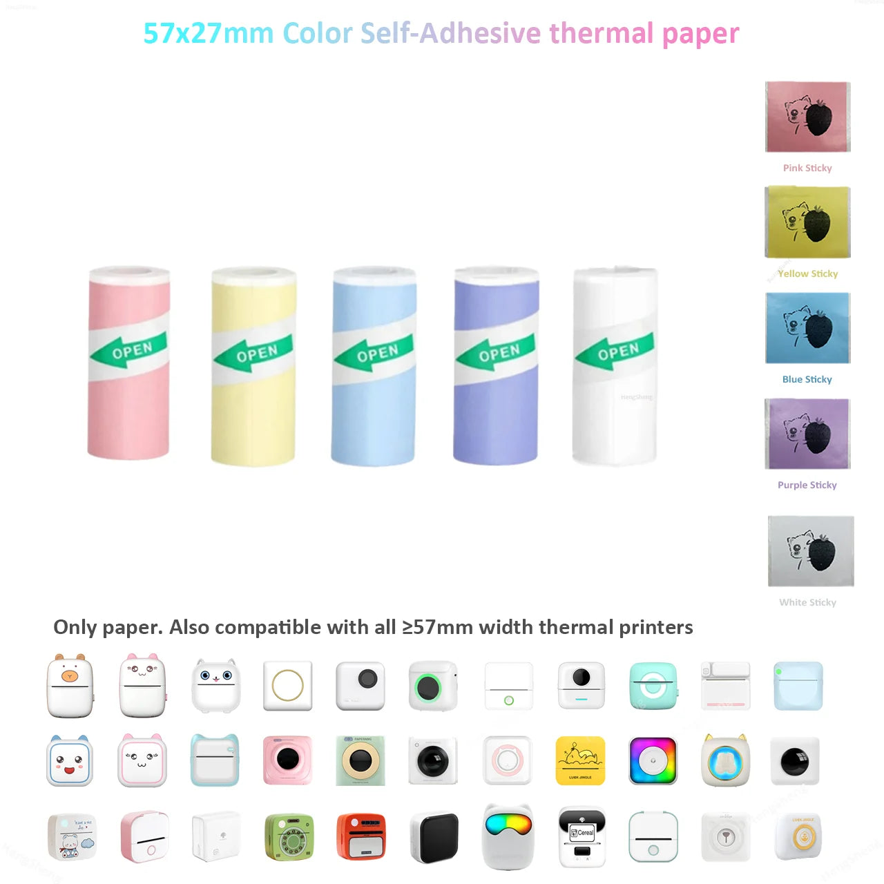 Thermal Mini Printer, Portable Inkless Sticker Maker,Bluetooth Free Cut Small Pocket Printer for Children DIY 57mm Photo Print