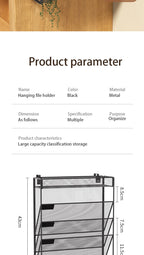 Desk File Organizer Mesh 5-Tier, Hanging Wall Mount Document Organization Stand, Desktop Vertical Mail Paper Folder Holder Rack