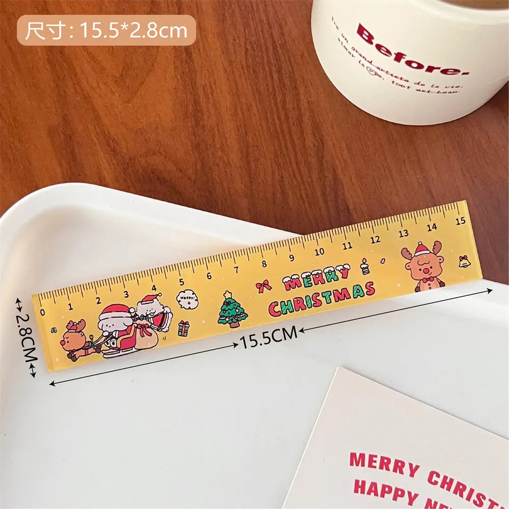1 Piece Lytwtw's Cute Animals Straight Kawaii Christmas Ruler Tools Stationery Cartoon Drawing Office School Measuring