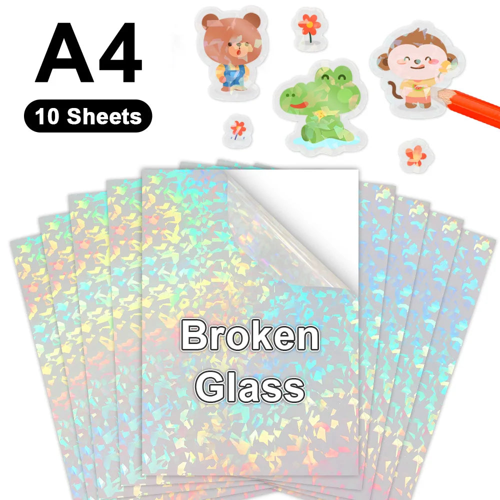 10 Sheets A4 Holographic Printable Vinyl Sticker Paper Waterproof Self-adhesive Rainbow Laser Inkjet Stickers For Inkjet Printer