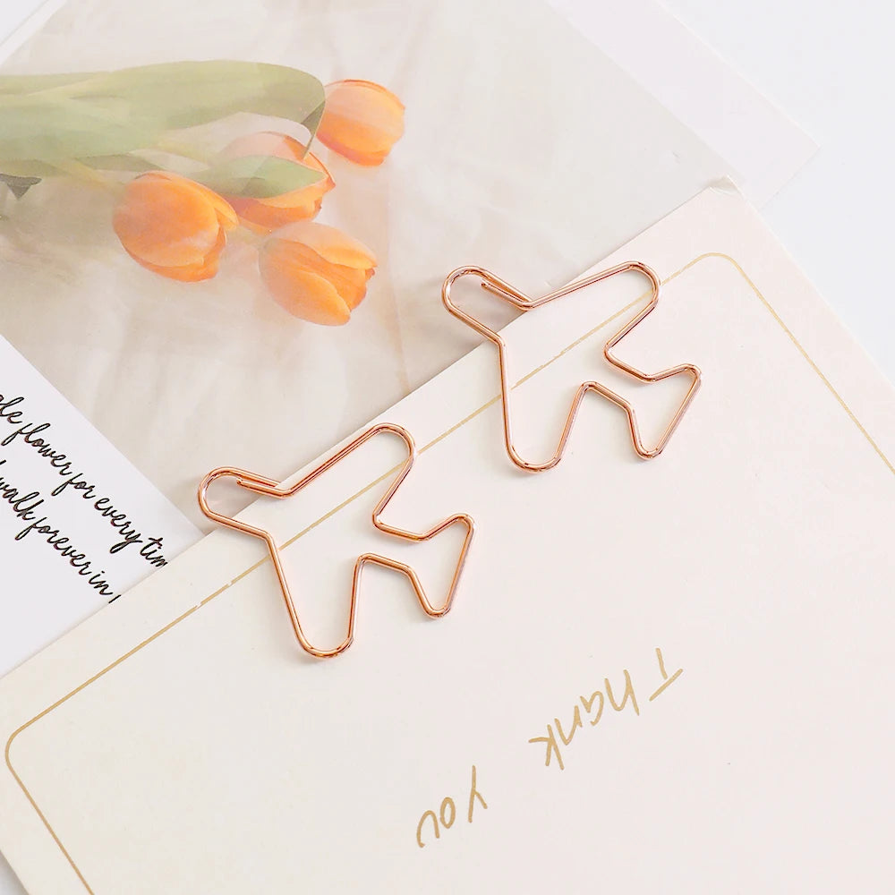 20 Pcs Airplane paper clip Cute Rose Gold aeroplane Clips Bookmarks Photo Memo Ticket Holder Office School Supplies Decoration