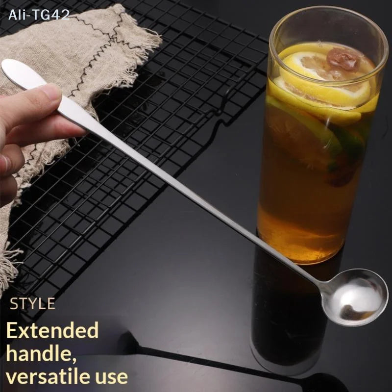 pogyrt Stainless Steel Long Handle Stir Spoon For Cocktails, Ice Coffee, And Tea - Mixing Spoon With Easy Grip Handle
