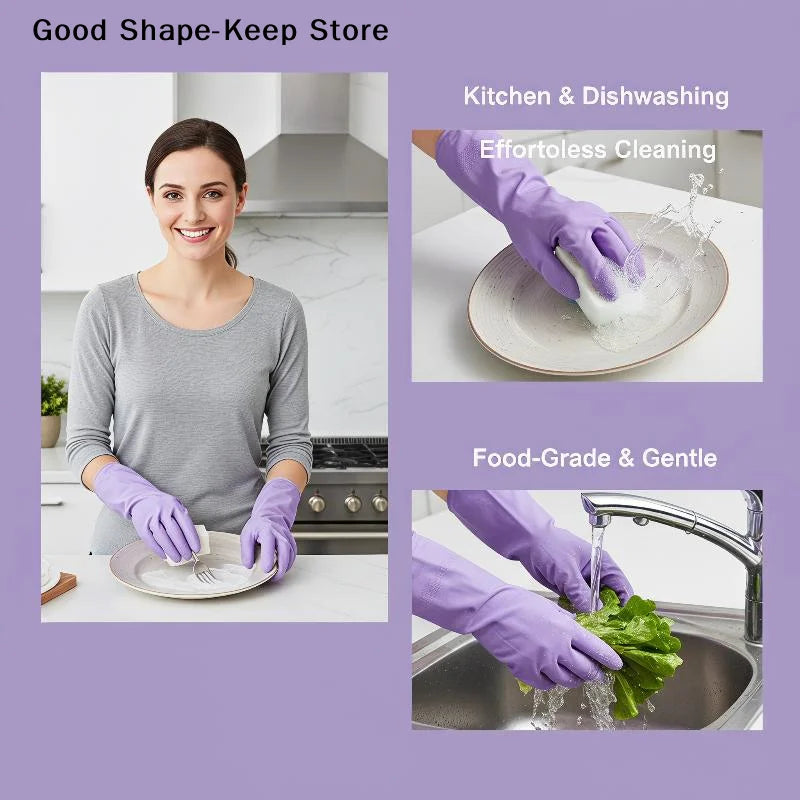 dailyWater Resistant Dish Washing Gloves 1 Pair Durable Latex Rubber Gloves Reusable for Kitchen Cleaning Laundry Gardening Use