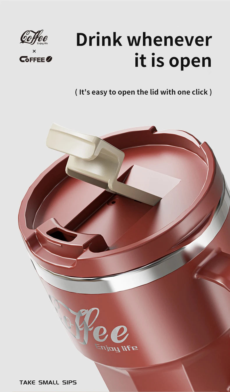 WORTHBUY Coffee Mug With Lid&Handle 304 Stainless Steel Tea Milk Coffee Cup Double Wall Insulated Anti Scalding Drinking Cup