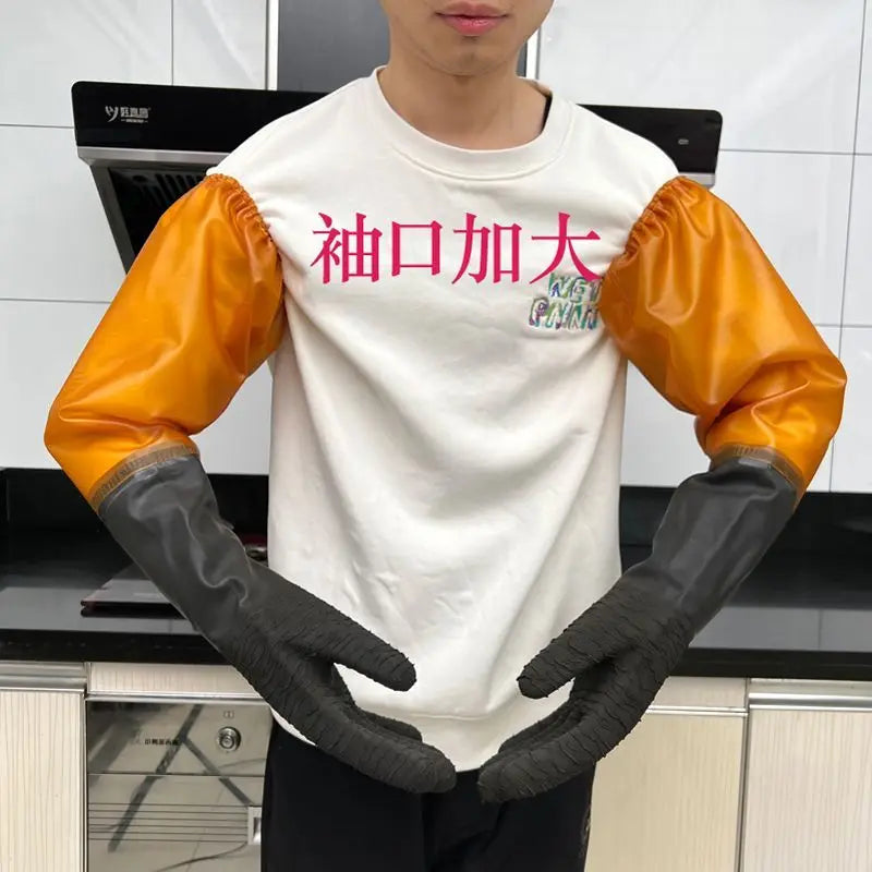 Sandblasting machine hand sleeve thickened wear-resistant rubber latex water and acid and alkali resistant gloves