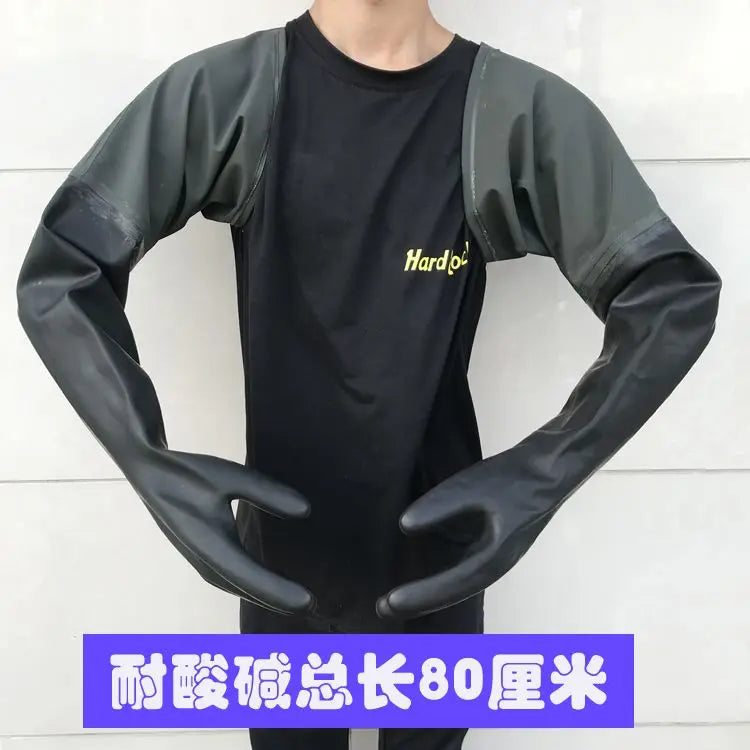 Acid and alkali resistant black lengthened anti-corrosion waterproof industrial latex thickened rubber gloves