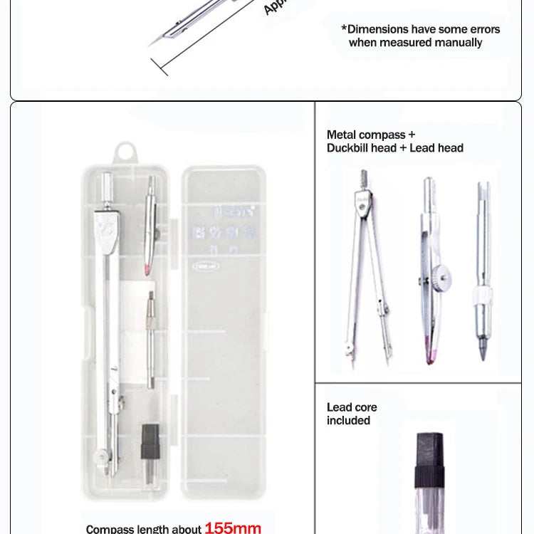 Stainless Steel Multifunctional Drafting Drawing Compass/Lead Core Math Geometry Circles Tool Durable Supplies 8600 / 8601