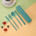 Eco-Friendly Wheat Straw Cutlery Reusable Chopstick Fork Knife Spoon Tableware Set 4Pcs/Set Portable Utensils With Box Healthy