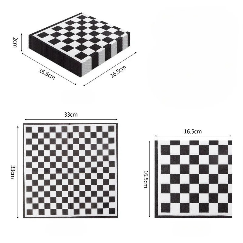 20pcs 33cm 2Ply  Black and White Checkerboard Printed Napkins Party Printed Decorative Napkins Disposable Placemats DIY Paper