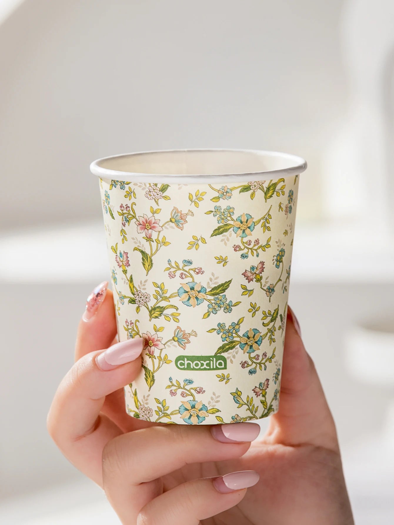 25/50/100pcs Vintage Floral Print Disposable Paper Cups, 9oz Cottagecore Wildflower Design, Hot/Cold Beverage Safe for Party, Pi