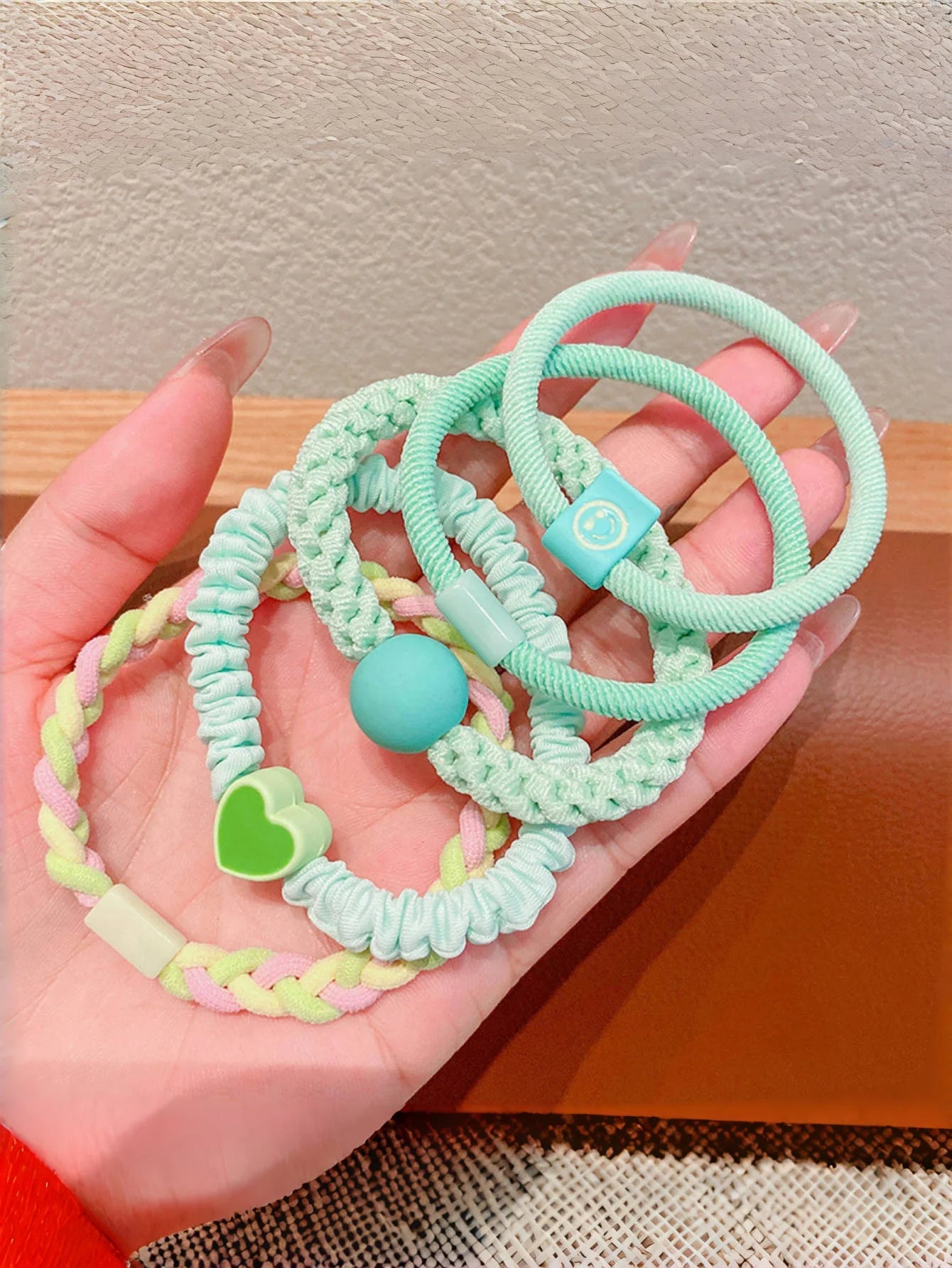 5PCS/ set of girls' Macaron color hair band suitable for bun head ponytail colored rubber band girls hair tie