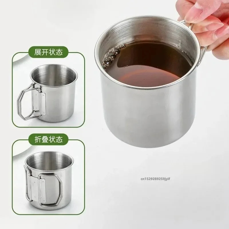 250/350/500/700ml Stainless Steel Camping Cup Portable Outdoor Water Cup Mug With Foldable Handle Kitchen Drinkware