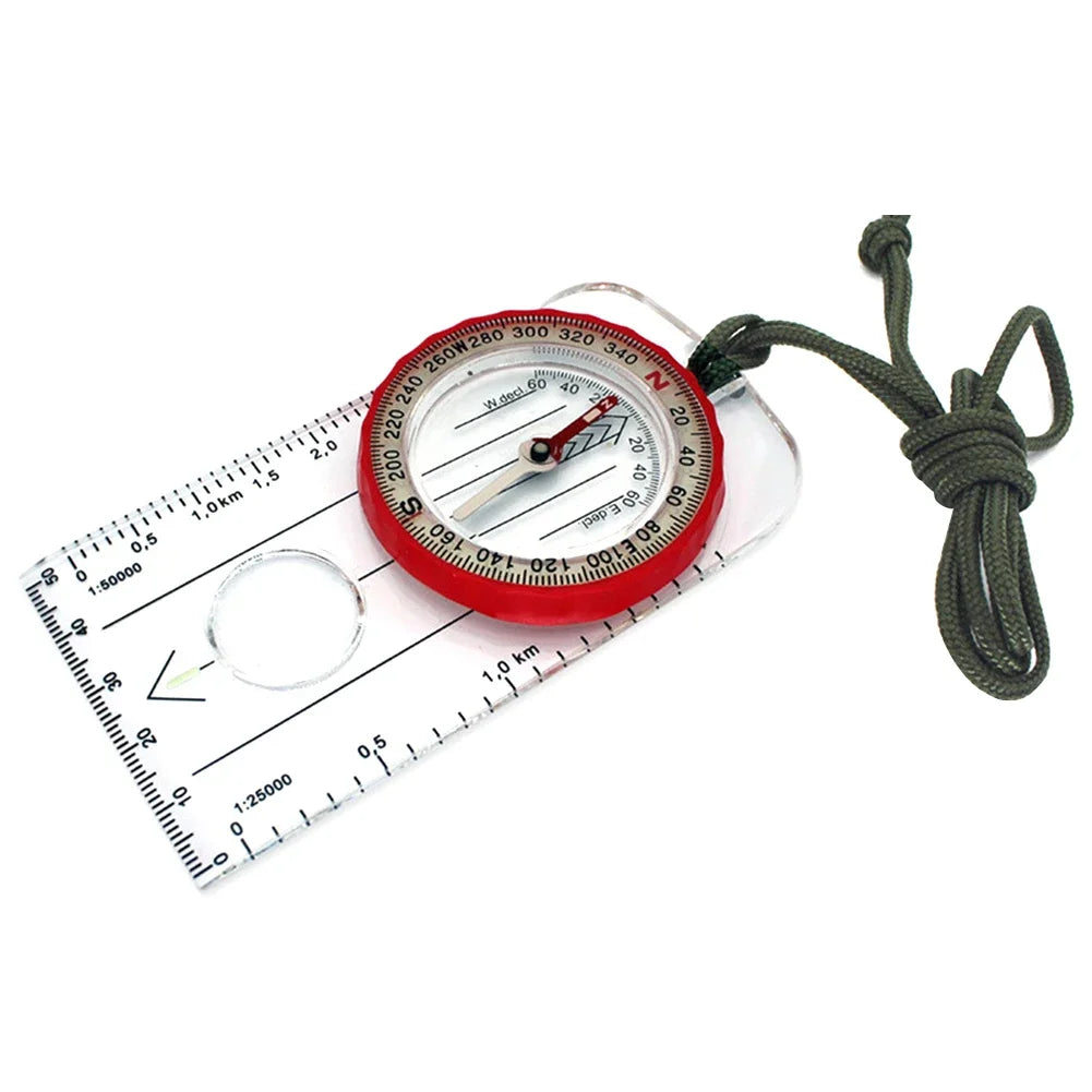 Orienteering Compass Lanyard Waterproof 360-degree Rotating Dial Luminous Display Magnifying Glass Map Scale Camping Compass