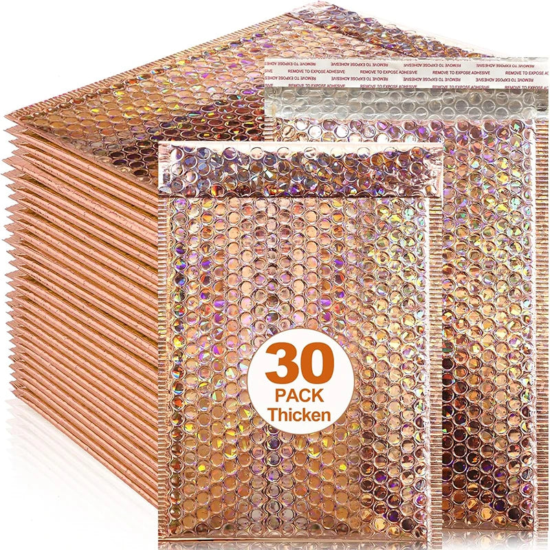 Holographic Pink Bubble Mailers Self Seal Padded Envelopes Waterproof Shipping Bags for Small Business