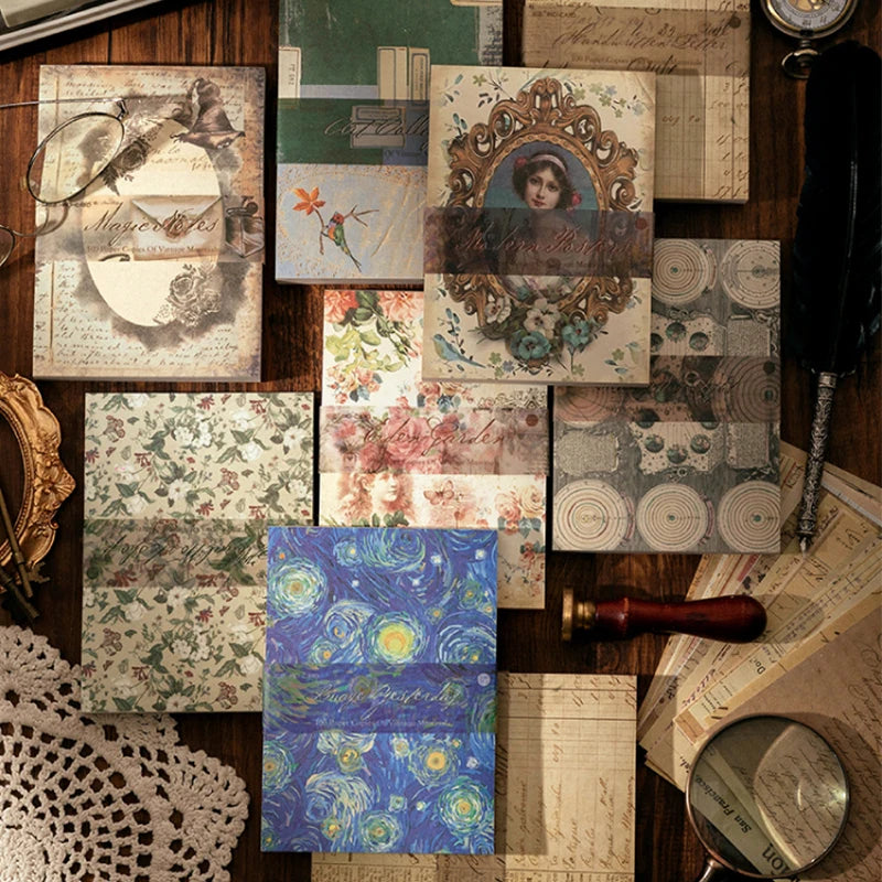 8 Style100Pcs/book Memo Material Paper Vintage Artistic Character Message Card Beautiful Flowers European Style DIY Hand Account