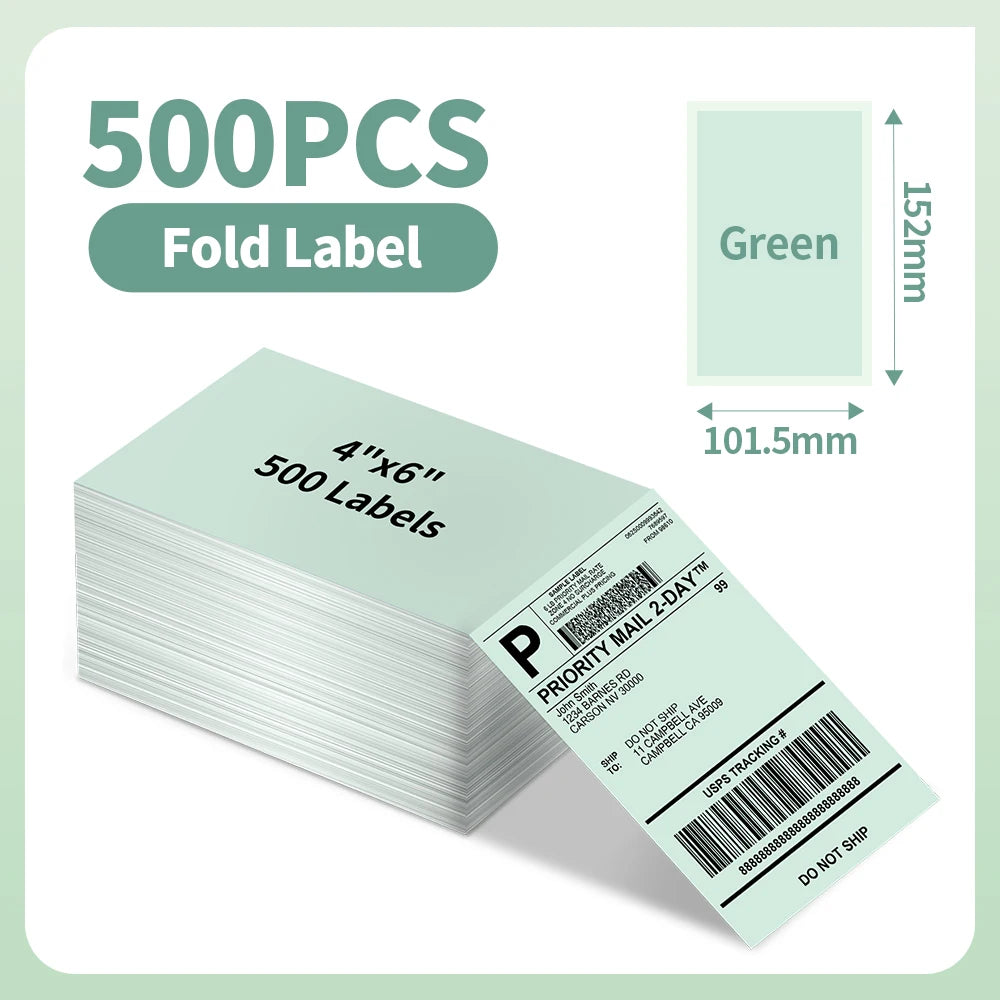500Pcs Thermal Paper 4x6 Fan-Fold Labels Shipping Supplies Phomemo 241BT 246S D520BT Label Printer for Package Adress Business