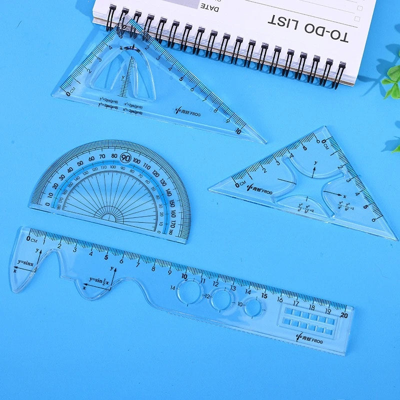 4 Pcs/ Set High Quality Ruler Protractor Student Mathematics Geometry Plastic Triangle Ruler Set Office School Supplies