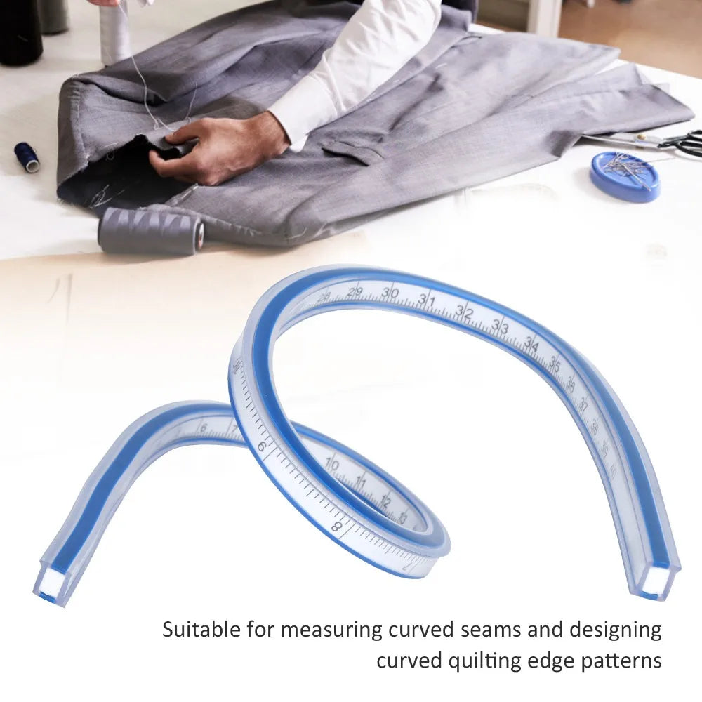 Durable Bendable Flexible Curve Ruler Double Side Graduated Plastic Metric Ruler Blue White Soft Measuring Tool Sewing