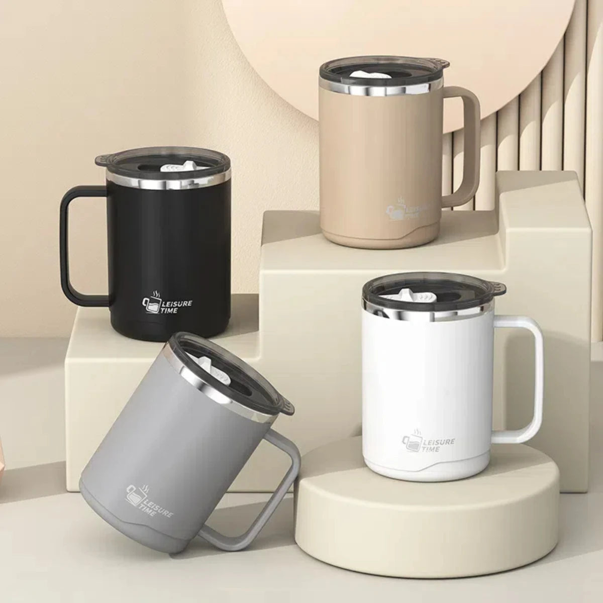 Double Wall Insulated 304 Stainless Steel Coffee Mug Leak Proof Travel Cup with Handle for Adults and Students