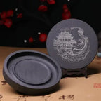 Natural Original Stone Inkstone Table with Cover End Ink Pond Plate Strip Grinding Student Beginners