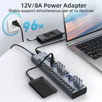 Acasis 16/10/7 Port USB Hub 10Gbps Individual Switch Charging Data Transfer for PC Laptop Workstation Multi Device Expansion