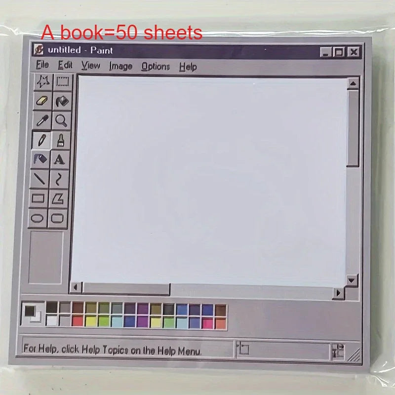 Creative Vintage Computer‑Theme Memo Pad 50 Sheets, Durable Adhesive Drawing Sticky Notes, Practical Stationery for Artists & Office Daily Work