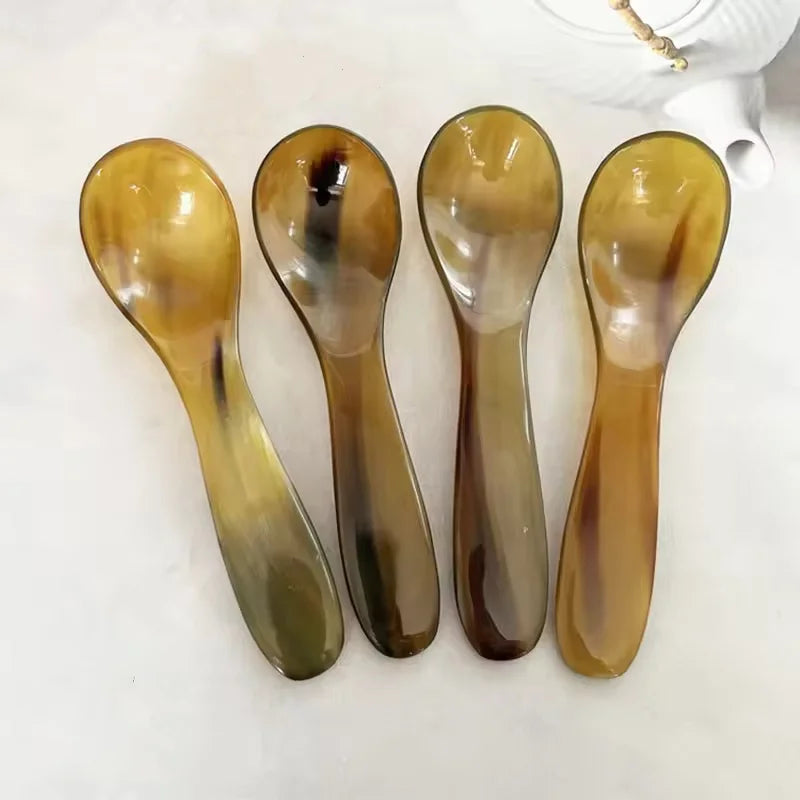 Water Buffalo Horn Spoon Exquisite Western Cuisine Spoon Kitchen Tools Creative Dessert Spoon Long Handled Spoon Horn Products