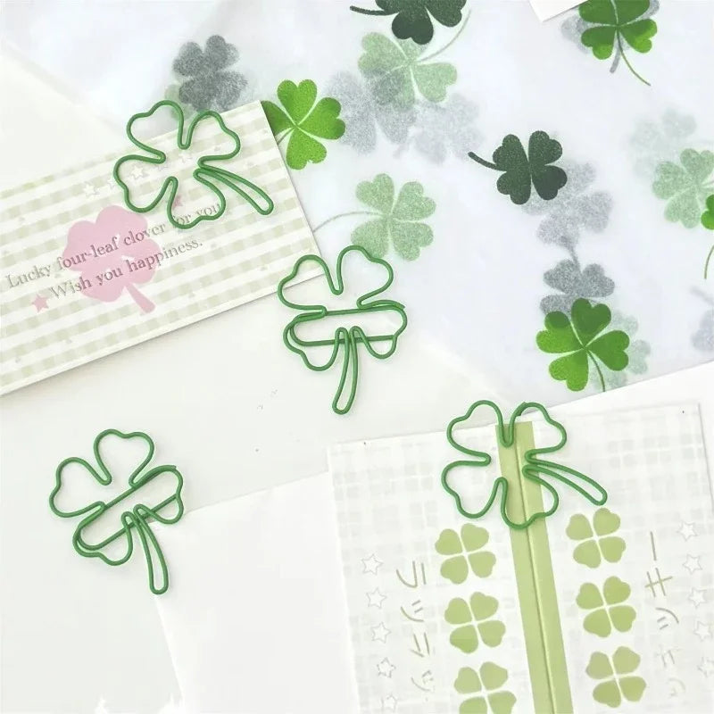 10Pc/set Ins Creative Design Clover Paper Clip Green Pink Color Scrapbook Paper Clip DIY Decor Photocard Memo Pad Fixed Clip Pin