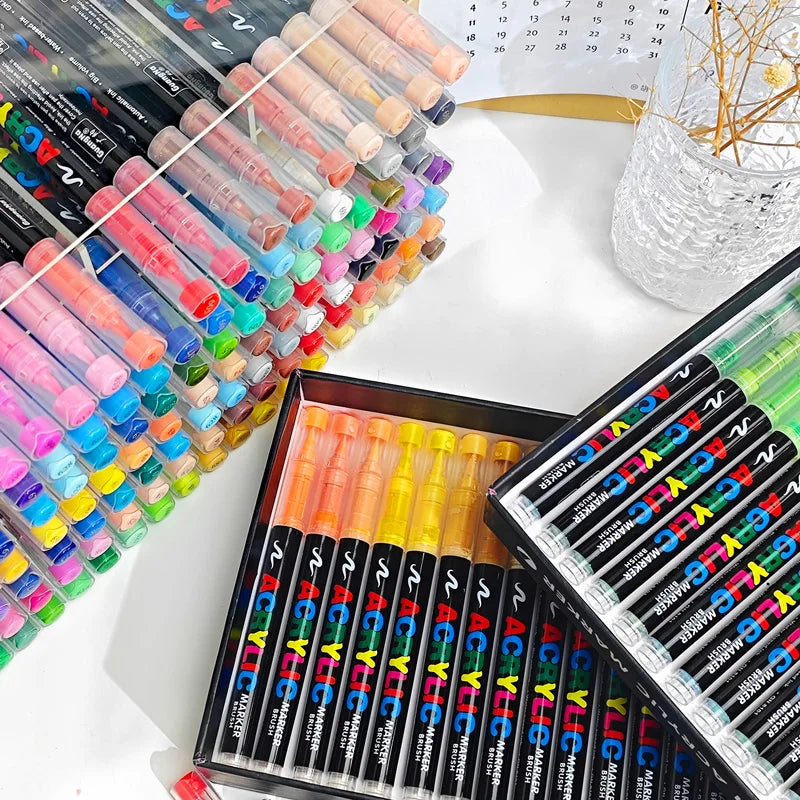 GN 12-120 Colors Acrylic Paint Pens Markers Brush Tip Paint Markers For Rock Painting Wood Canvas Stone,Festival Gift DIY Crafts