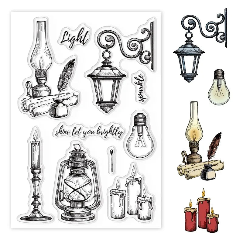 Vintage Lights Silicone Clear Stamp Candles and Street Lamp Transparent Silicone Stamp Light Bulbs Rubber Stamp for Scrapbook