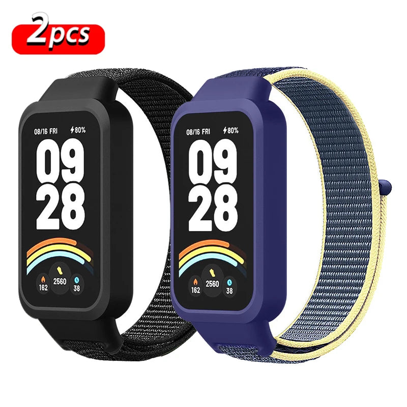 Strap+PC Case for Xiaomi mi band 9 active accessories sports Nyon bracelet correa+Protective Bumper shell Cover for Redmi band 3
