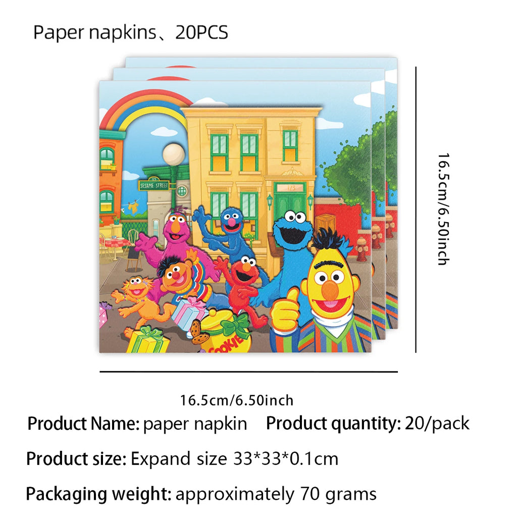 Cartoon SEsame-Streets Birthday Party Set Supplies Kids Disposable Tableware Balloon Cake Topper Banner Plates Decoration