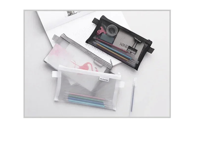 Transparent  A4/A5/A6 Mesh Zipper Pouch Clear Document Bag Book File Folders Stationery Pencil Case Storage Bags Makeup Pouch
