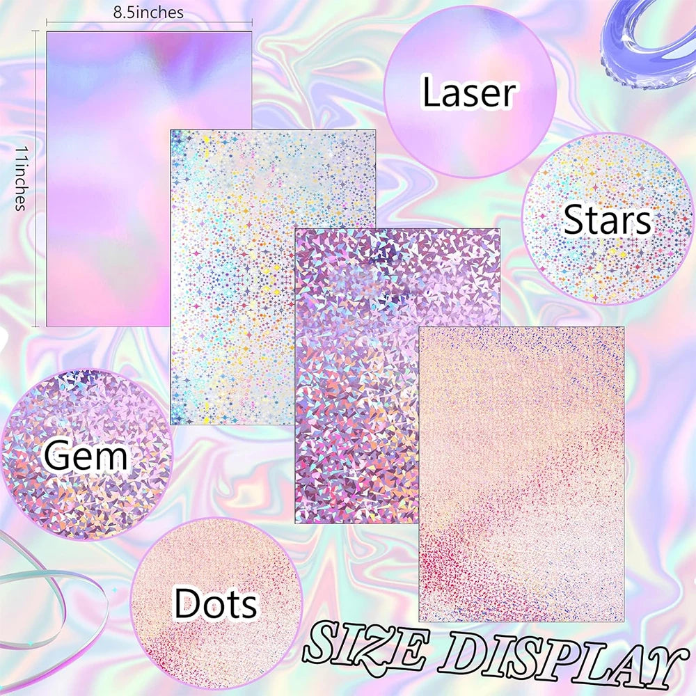 20 Sheets Holographic Cardstock 8.5 x 11, 250gsm Metallic Cardstock Glitter Shiny Iridescent Mirror Paper for Scrapbooking DIY
